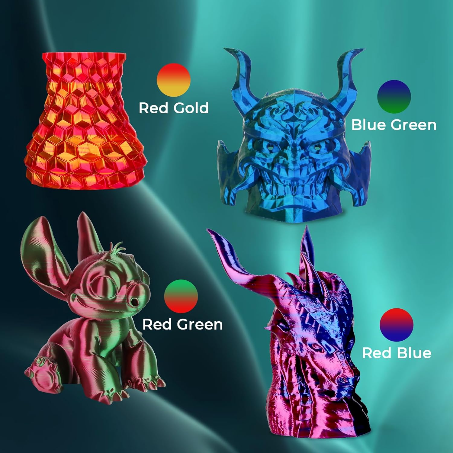 PLA Silk Dual Color Variety Pack (4x200g) - 1.75MM