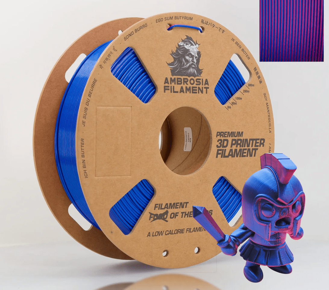 AMBROSIA SILK PLA Filament of the Gods - 1KG Bambu AMS Friendly Cardboard Spools Premium 3D Printing Filament